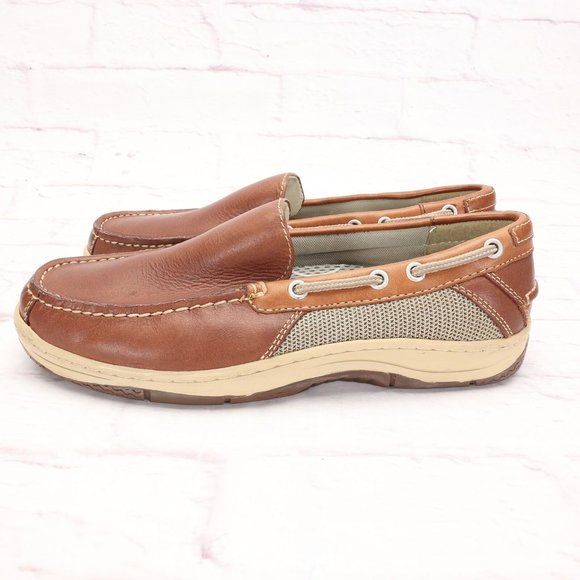 Johnston & Murphy Loafer Boat Shoes Size 8M Brown/Tan Leather Slip-On Mesh - Picture 6 of 9